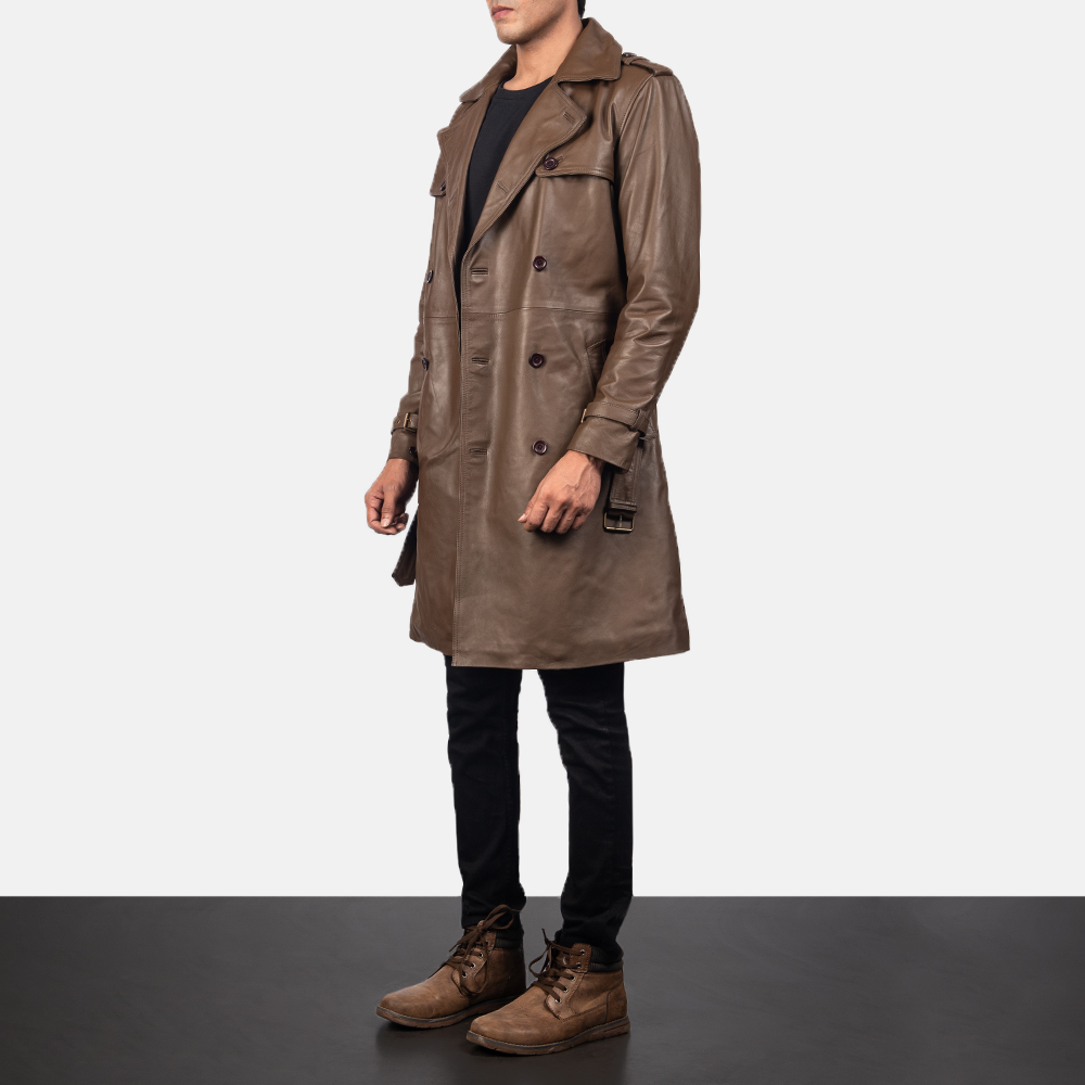 Men's Royson Brown Leather Duster Coat